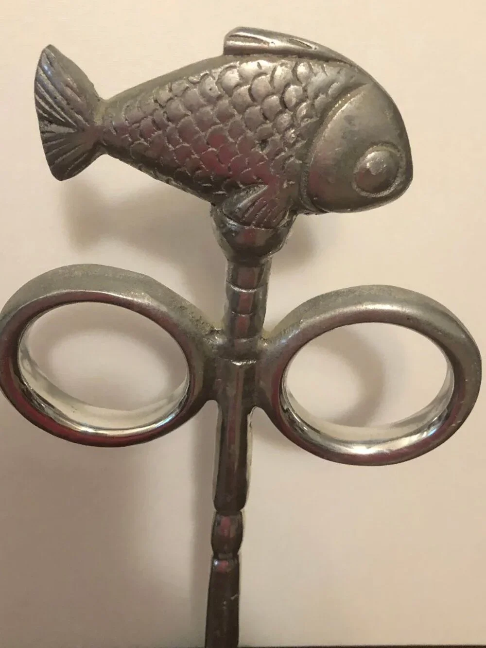 Pewter & Aluminum Fish Topped Countertop Towel Holder